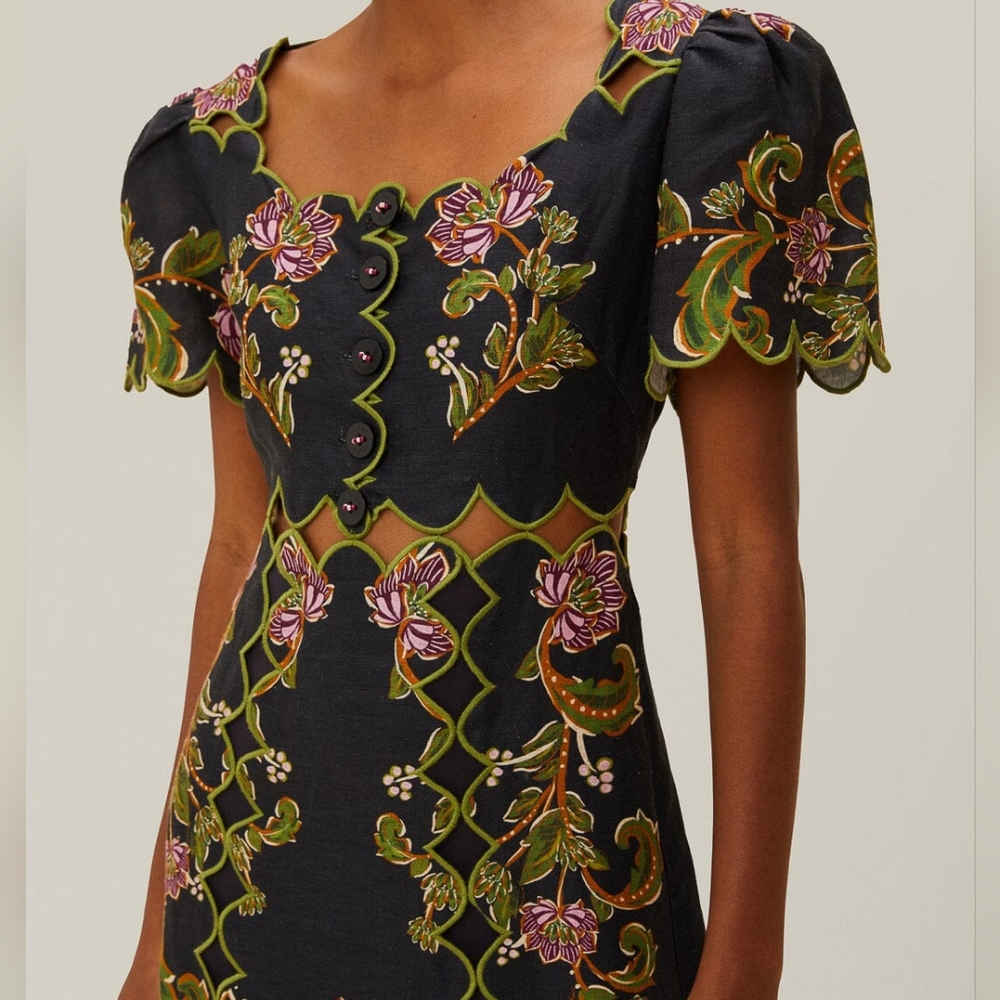 Farm Rio linen midi dress with embroidery NWT Sz XS - Picture 6 of 8